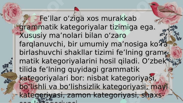 Feʼllarda grammatik kategoriya 2