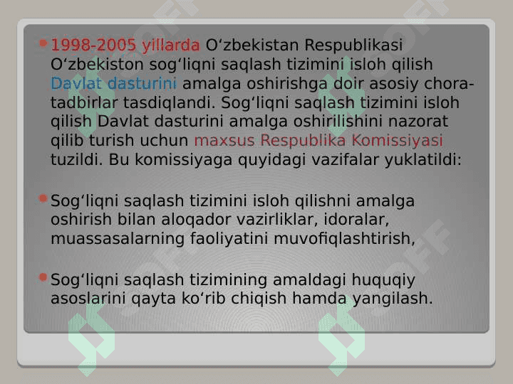 MUSTAQILLIK YILLARIDA SOG`LIQNI SAQLASH SOHASINING RIVOJLANISHI 8