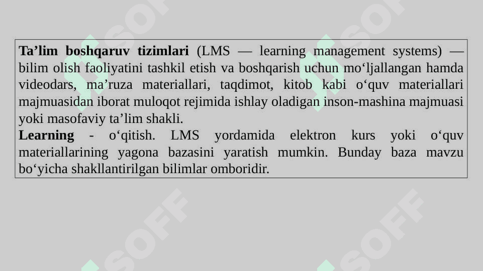 Masofaviy ta’lim texnologiyalari.   LMS. LMS platformalari turlari va vazifalari. Moodle platformasi. Google Clasroom platformasi. 4
