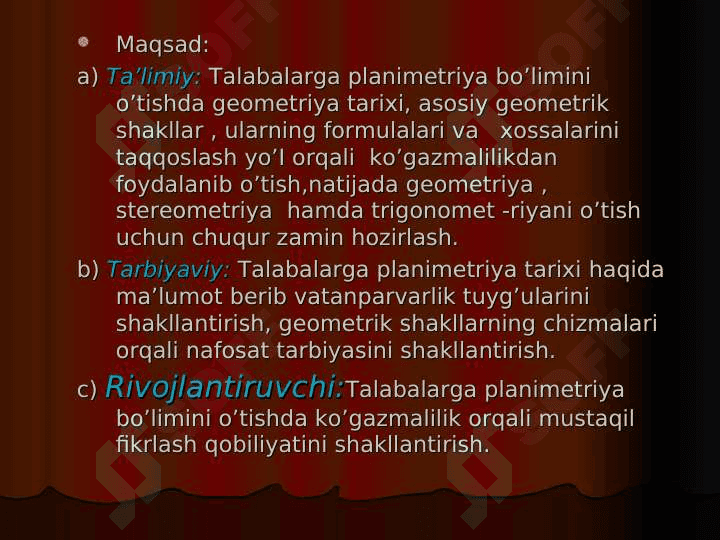 Planimetriya va uning qo’llanilishi. 3