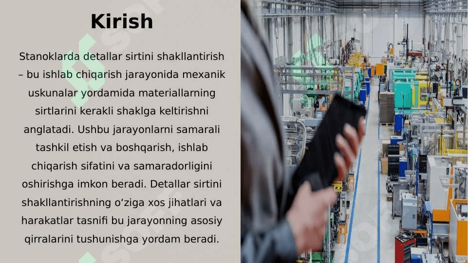 Stanoklarda Detallar Sirtini Shakllantirish. Harakatlar Tasnifi 2