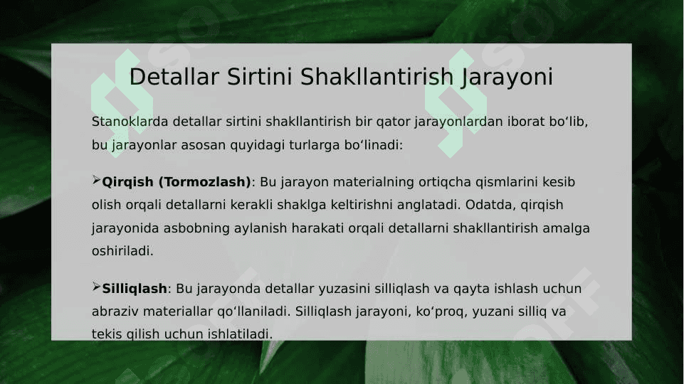 Stanoklarda Detallar Sirtini Shakllantirish. Harakatlar Tasnifi 3