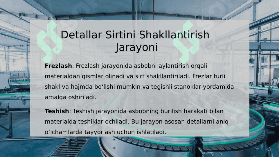 Stanoklarda Detallar Sirtini Shakllantirish. Harakatlar Tasnifi 4