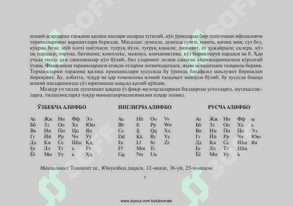 Anatomiyadan lugʻatlar toʻplami 7