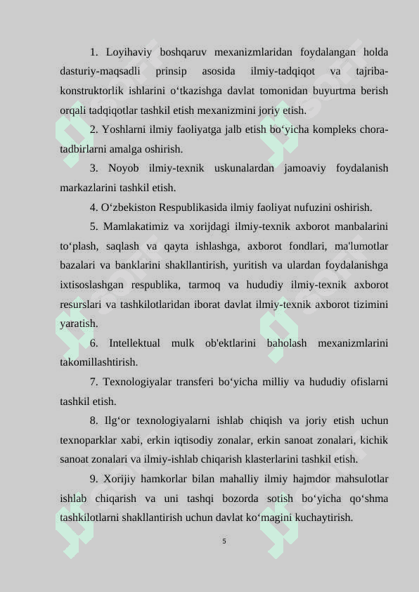 Yangilanayotgan o’zbekiston: milliy tiklanishdan – milliy yuksalish sari. 2017-2021 yillarda o’zbekiston respublikasini rivojlantirishning beshta ustuvor yo’nalishi bo’yicha harakatlar strategiyasining ishlab chiqilishi, hayotga joriy etilishi va uning ahamiyati. 5