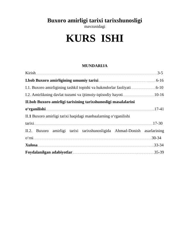 Buxoro amirligi tarixi tarixshunosligi kurs ishi