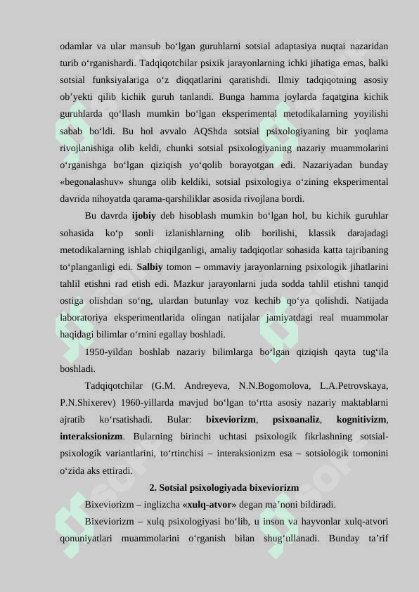 SOTSIAL PSIXOLOGIYANING ASOSIY YO'NALISHLARI 2