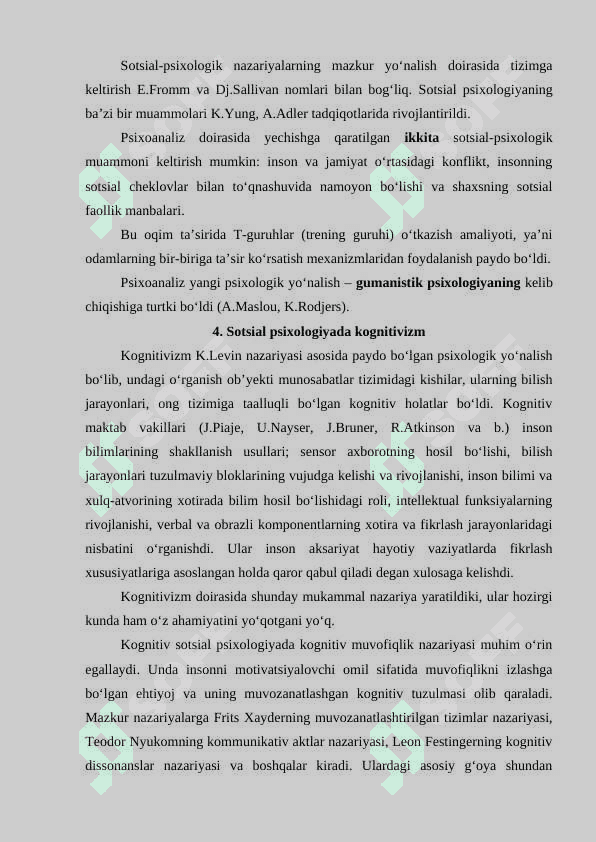 SOTSIAL PSIXOLOGIYANING ASOSIY YO'NALISHLARI 4