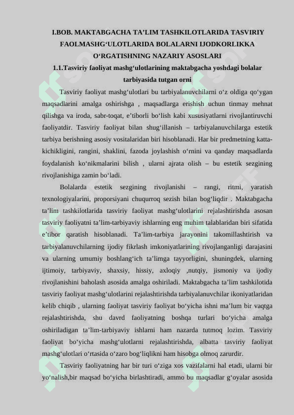 MAKTABGACHA TA’LIM TASHKILOTIDA TASVIRIY FAOLIYAT MASHG‘ULOTLARIDA BOLALARNI IJODKORLIKKA O‘RGATISH 6