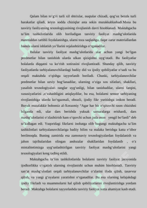 MAKTABGACHA TA’LIM TASHKILOTIDA TASVIRIY FAOLIYAT MASHG‘ULOTLARIDA BOLALARNI IJODKORLIKKA O‘RGATISH 8
