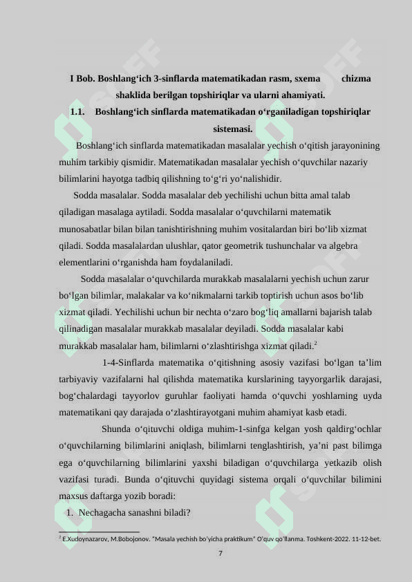 Boshlang‘ich 3-sinflarda matematikadan rasm, chizma, sxema shaklida berilgan topshiriqlar va ularni yechishga o‘rgatish metodikasi 7