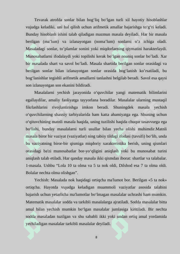 2-sinflarga matematikadan sodda va murakkab masalalarni yechishga o‘rgatish metodikasi 8