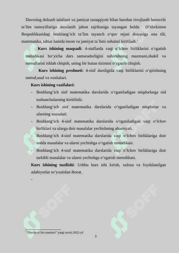 Boshlangʻich 4-sinf matematika darslarida vaqt oʻlchov birliklari va vaqt oʻlchov birliklariga doir masalalar yechishga oʻrgatish metodikasi 5