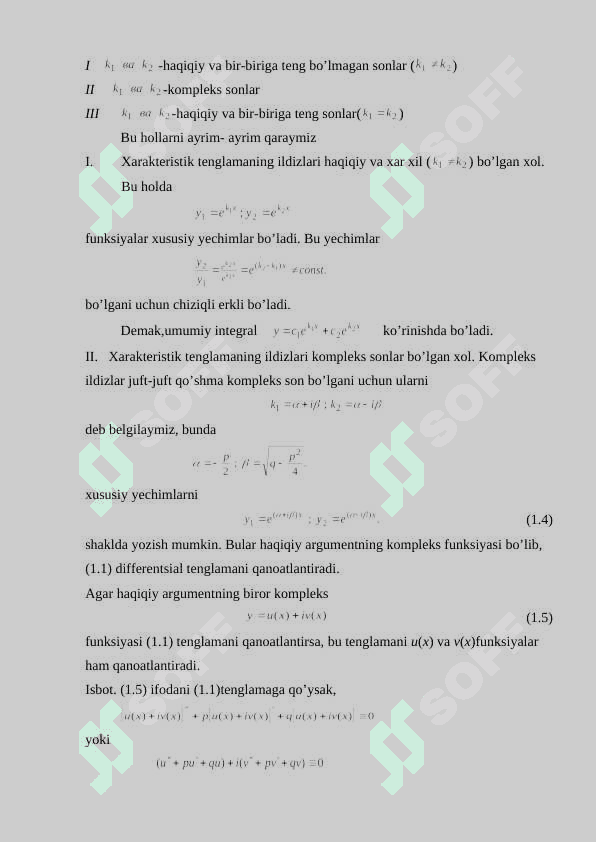 Ikkinchi tartibli differensial tenglamalar va ularni yehishning o’zgarmasni variasiyalash usuli. Ostrogradskiy-Liuvill formulasi. 2