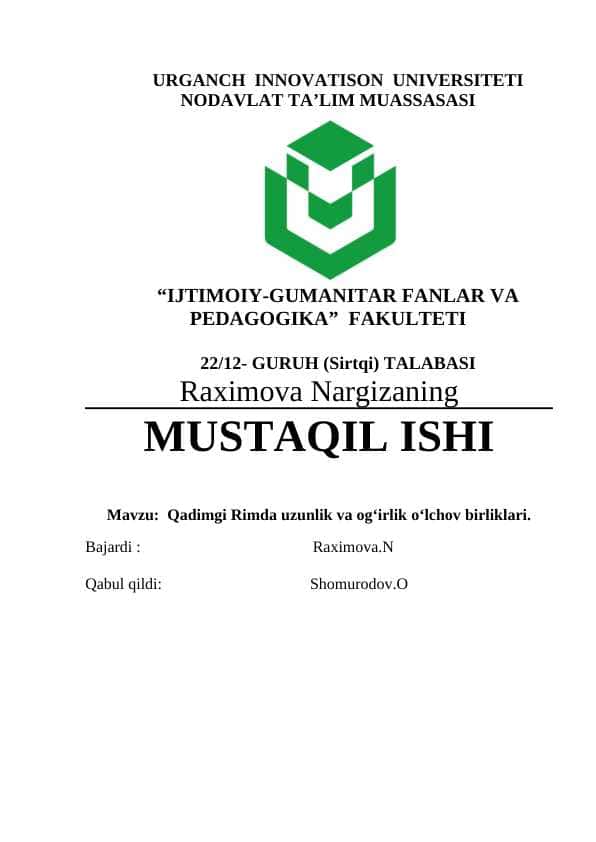 Qadimgi Rimda uzunlik va og‘irlik o‘lchov birliklari. 1
