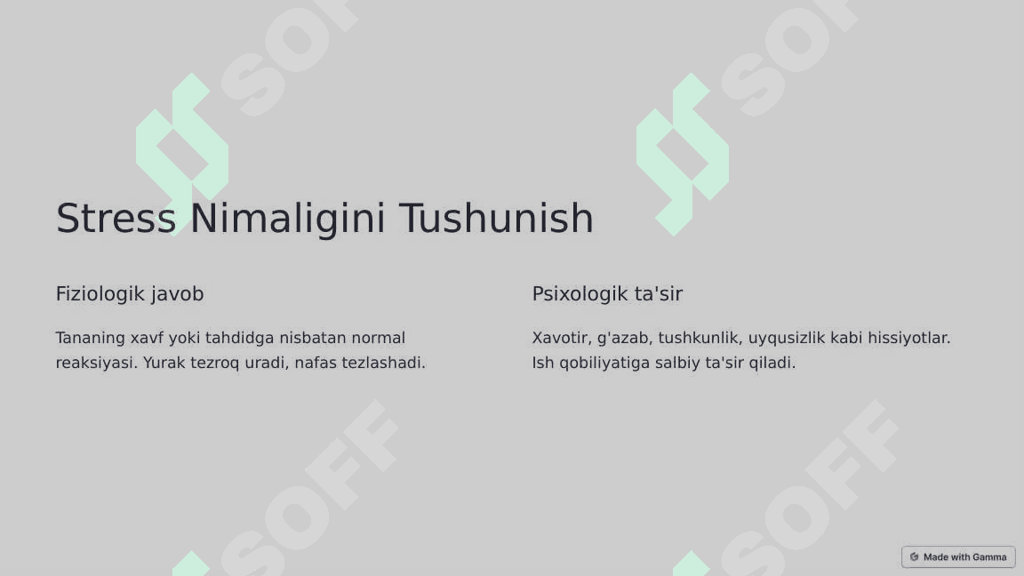 Stress boshqaruvi va professional kuchlanishni yengish 2