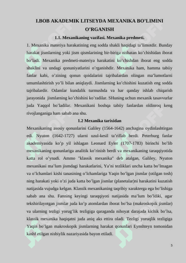 “Akademik litseylar fizika kursida “Mexanika” bo’limini bayon qilish uslubi 5