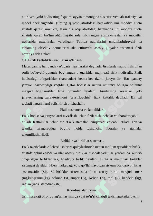 “Akademik litseylar fizika kursida “Mexanika” bo’limini bayon qilish uslubi 8