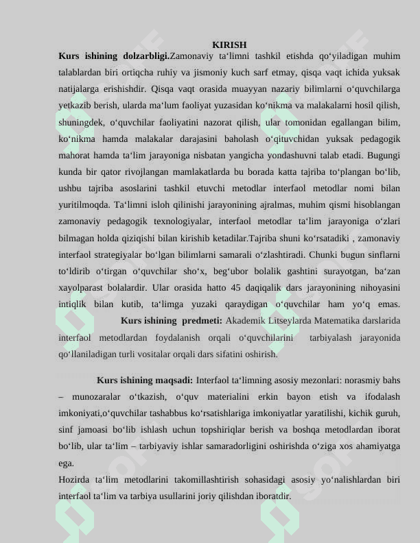 Akademik litseylarda matematika o'qitishda interfaol metodlardan foydalanish 2