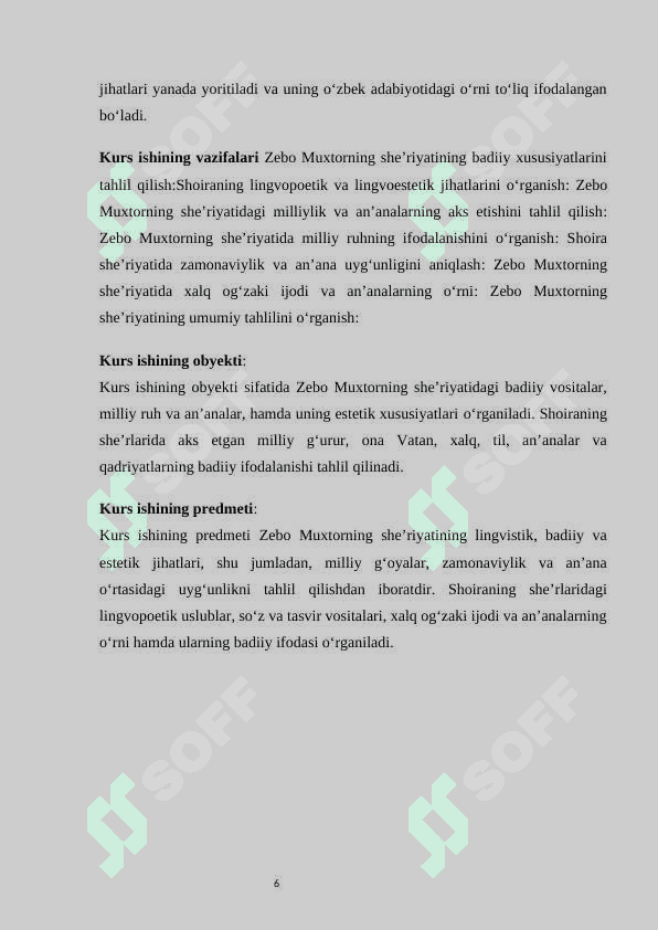Zebo Mirzo she’riyatida milliy ruh va an’analar KURS ISHI 6