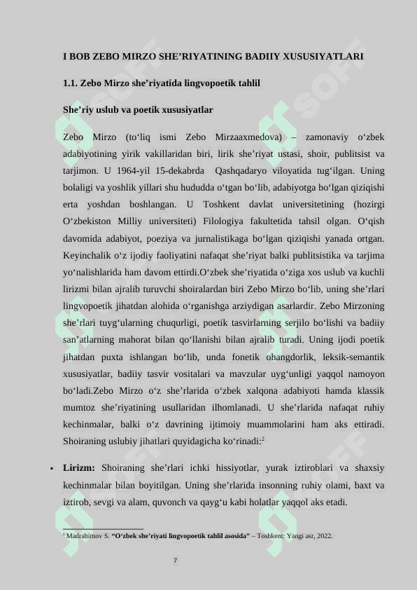 Zebo Mirzo she’riyatida milliy ruh va an’analar KURS ISHI 7