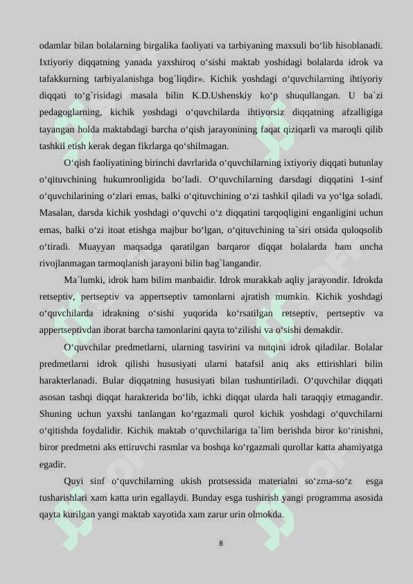 Kichik maktab yoshdagi bolalar gipperaktivlikning o’zlashtirishga ta’siri 8