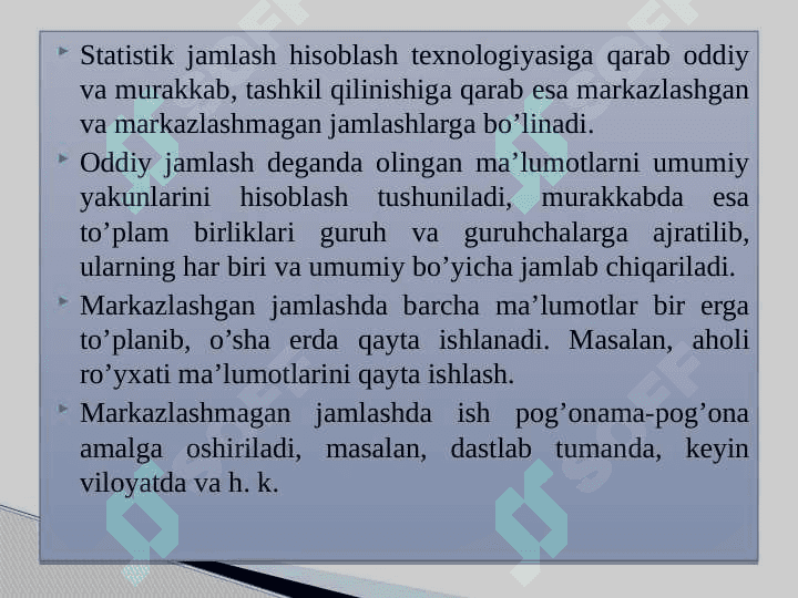 STATISTIKADA  JAMLASH VA GURUHLASH 4