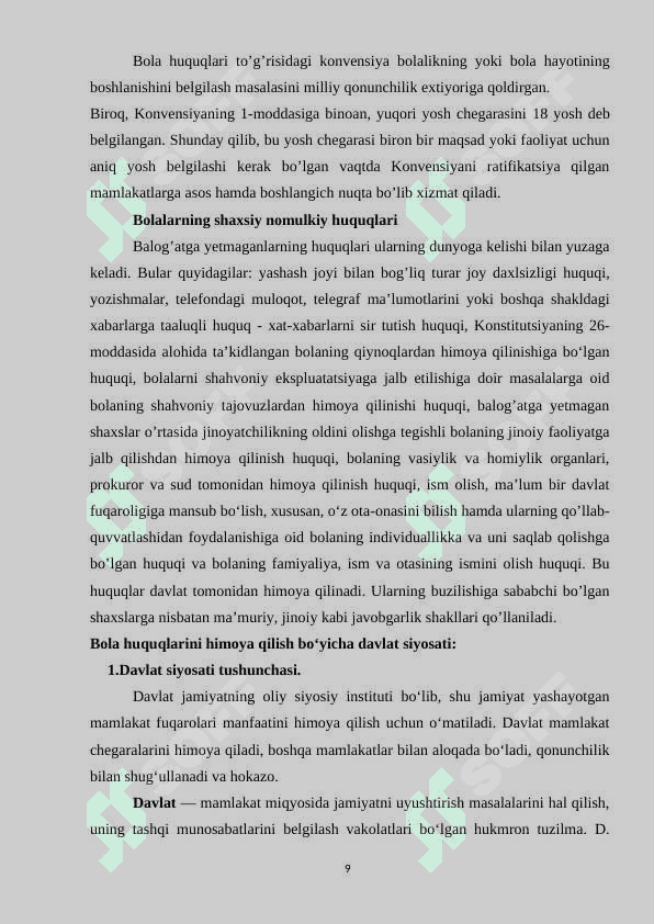 O’zbekistonda bola huquqlarini himoya qilishning institutsional tizim O’zbekiston sharoitida bola huquqlarini himoya qilishda davlat, nodavlat va xalqaro tashkilotlar roli. 4