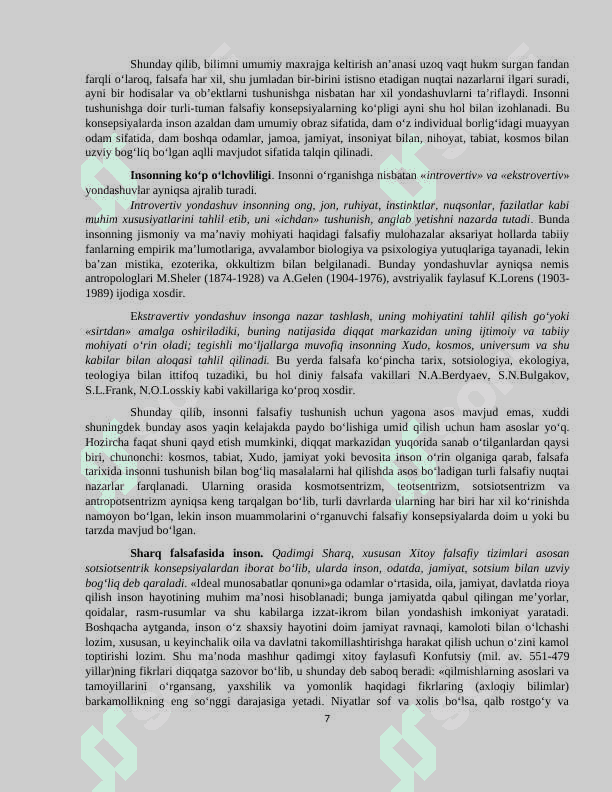 FALSAFIY ANTROPOLOGIYA (INSON HAQIDAGI TA’LIMOT 7
