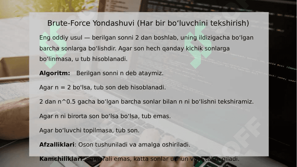 Sonlarni Tublikka Tekshirish Algoritmlari va Ularning Dasturiy Ta'minotini Ishlab Chiqish 4