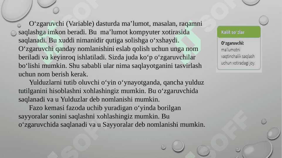 O‘zgaruvchilar va ularni boshqarish 2