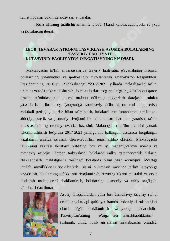 TEVARAK ATROFNI TASVIRLASH ASOSIDA BOLALARNING TASVIRIY FAOLIYATI. 7