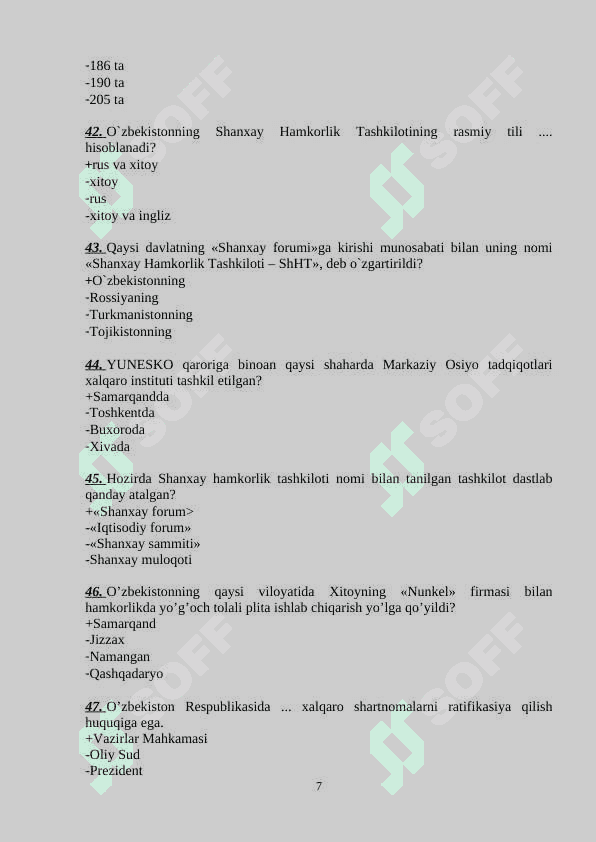 O'zbekistonning eng yangi tarixidan savollar, javoblari bilan 1