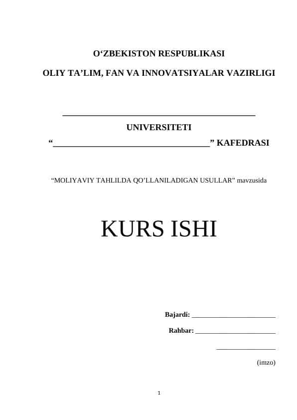Moliyaviy tahlilda qo’llaniladigan usullar 1