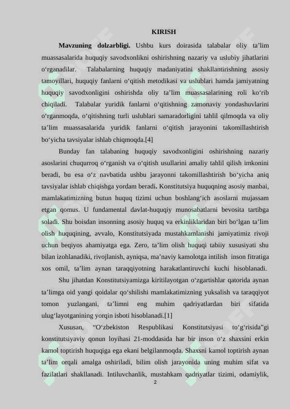 Oliy ta’lim muassasalarida huquqiy savodxonlikni oshirishning nazariy metodologik asoslari 2