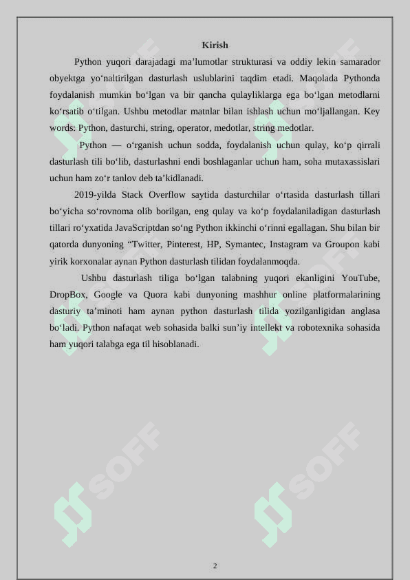 Pyhonda matnlar bilan ishlash  funksiyalari 2