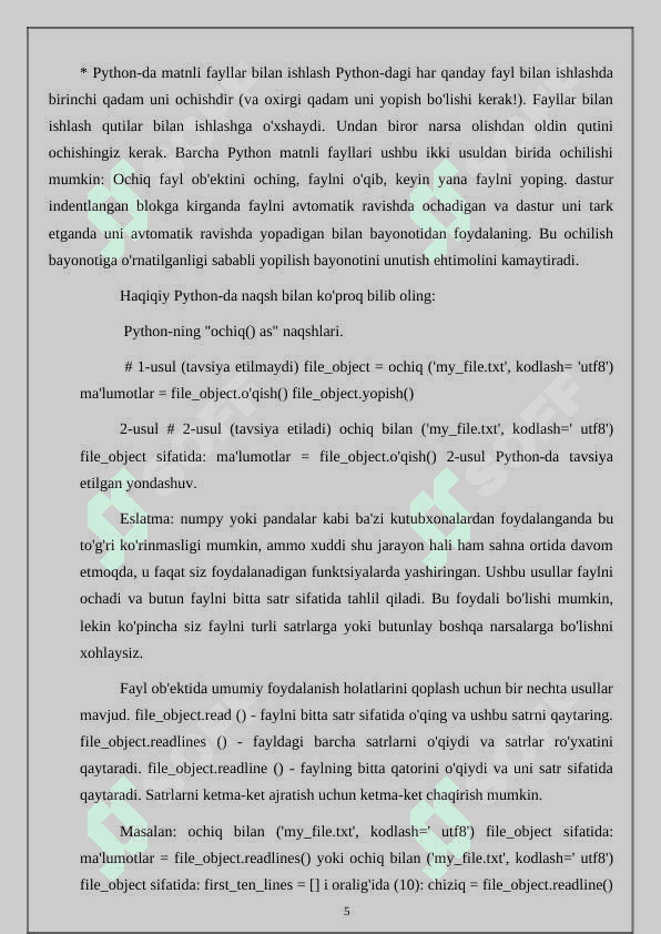 Pyhonda matnlar bilan ishlash  funksiyalari 5