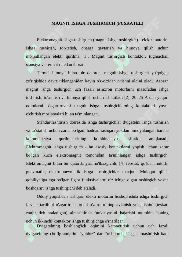 Magnitli ishga tushirgichlar. 2