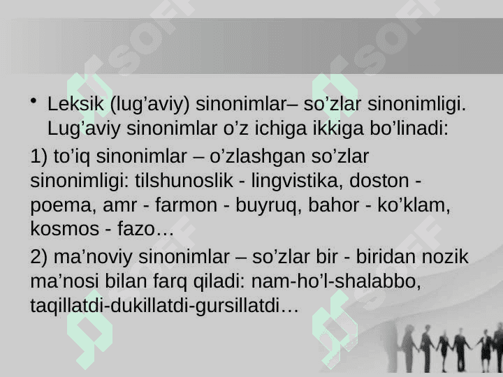 Maʼnodosh soʻzlar- sinonimlar 7
