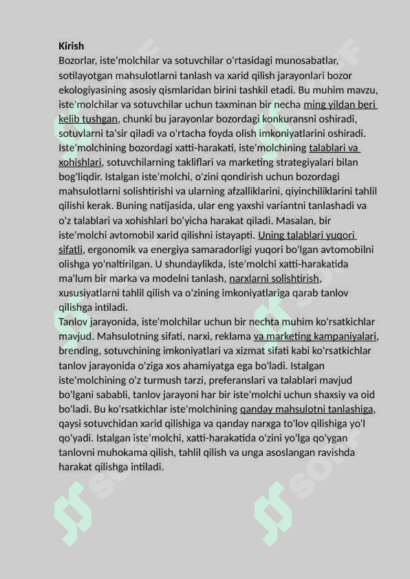 Bozor munosabatlari sharoitida  iste’molchining o’rni. 2