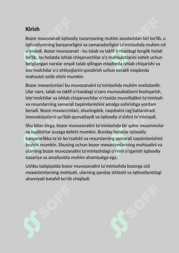 Bozor muvozanatini ta'minlashda bozor mexanizmining   mohiyati va o'rni. 2