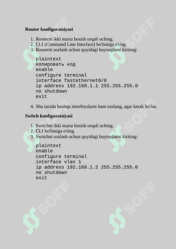 Cisco Packet Tracer dasturi orqali ikki   va undan ortiq. 3