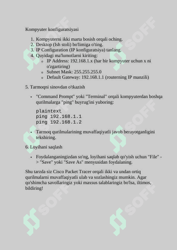 Cisco Packet Tracer dasturi orqali ikki   va undan ortiq. 4