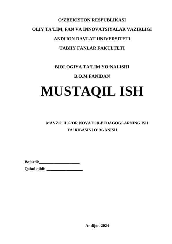 ILG'OR NOVATOR-PEDAGOGLARNING ISH TAJRIBASINI O'RGANISH 1