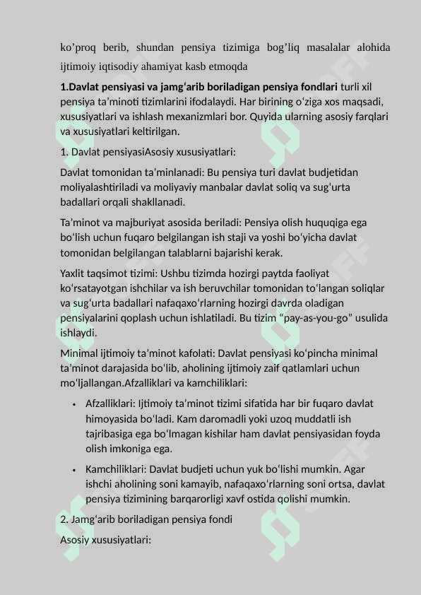 Davlat pensiyasi va jamgarib boriladigan  pensiya fondi. 3