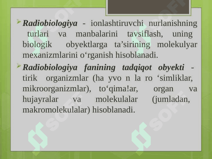Kvant biofizikasi elementlari va radiobiologiya 2