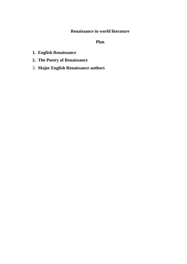 Renaissance in world literature 1