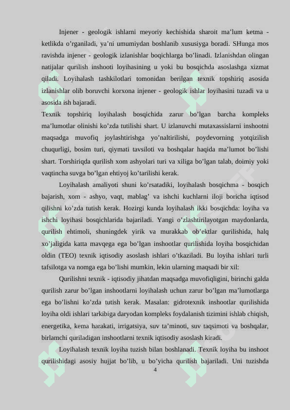 SHMQ talablari asosida ma’lum maydonning injiner-geologik sharoit va injiner-geologik rayonlashtirish kartalarini tuzish va uning shartli belgilari. 4