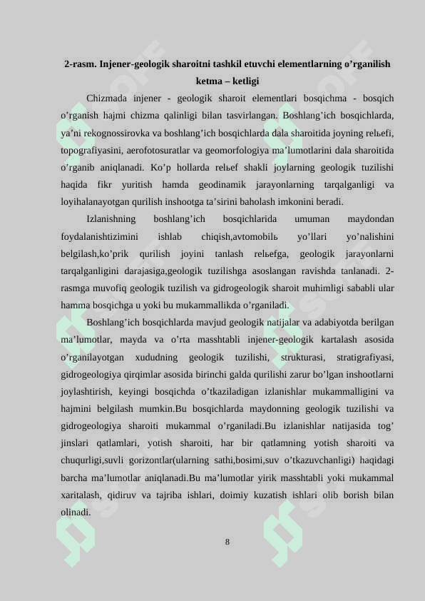 SHMQ talablari asosida ma’lum maydonning injiner-geologik sharoit va injiner-geologik rayonlashtirish kartalarini tuzish va uning shartli belgilari. 8