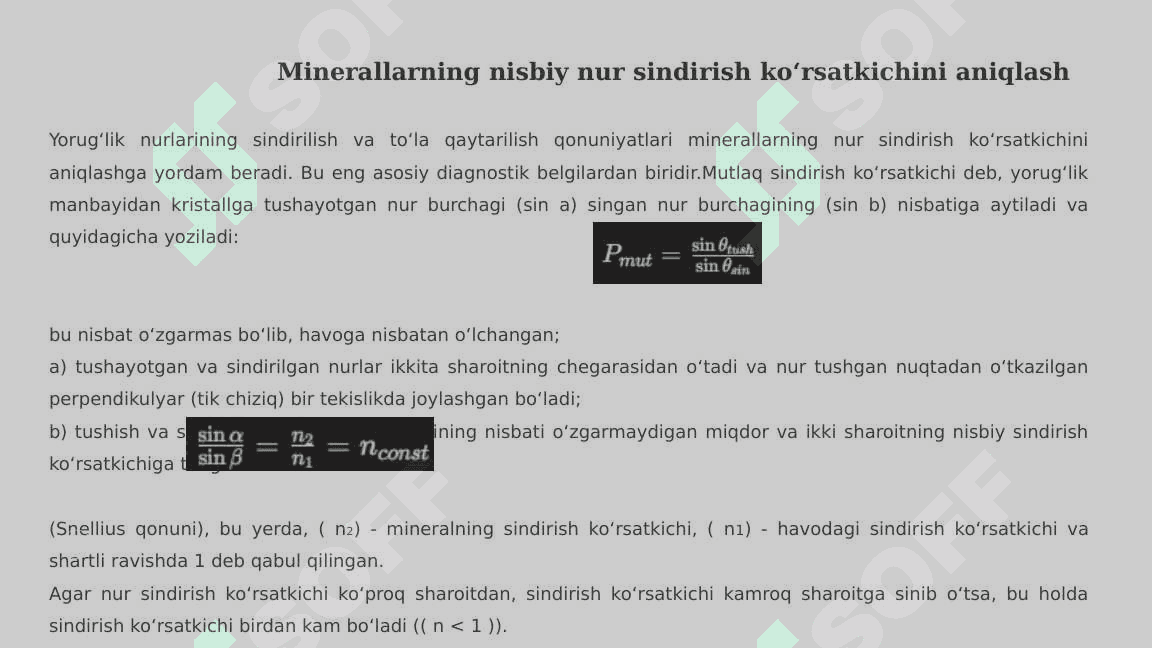 Minerallarning nisbiy nur sindirish ko‘rsatkichini aniqlash 3